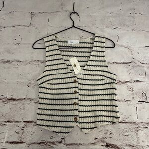 NWT Pink Rose Striped Button Front Vest - Size Medium